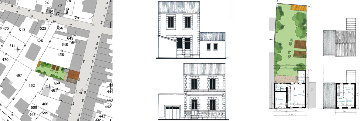 Plan et façades d'Hortense, remis aux élèves pour concevoir leur projet